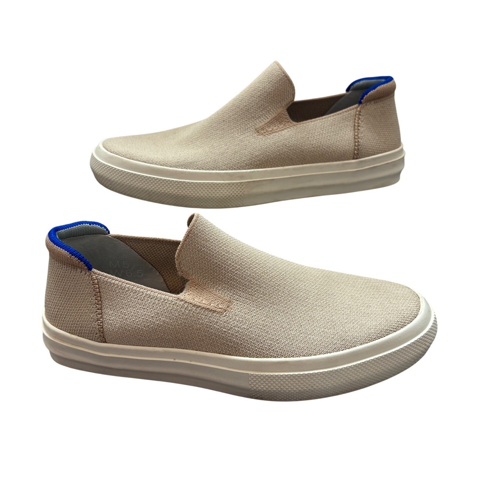 Rothy's The Sneaker Slip On Shoes Womens 6.5 Sand Beige Knit Blue Halo
